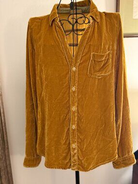 CP Shades Velvet "Sloane" Button Up Shirt - Mustard Gold - Size S
